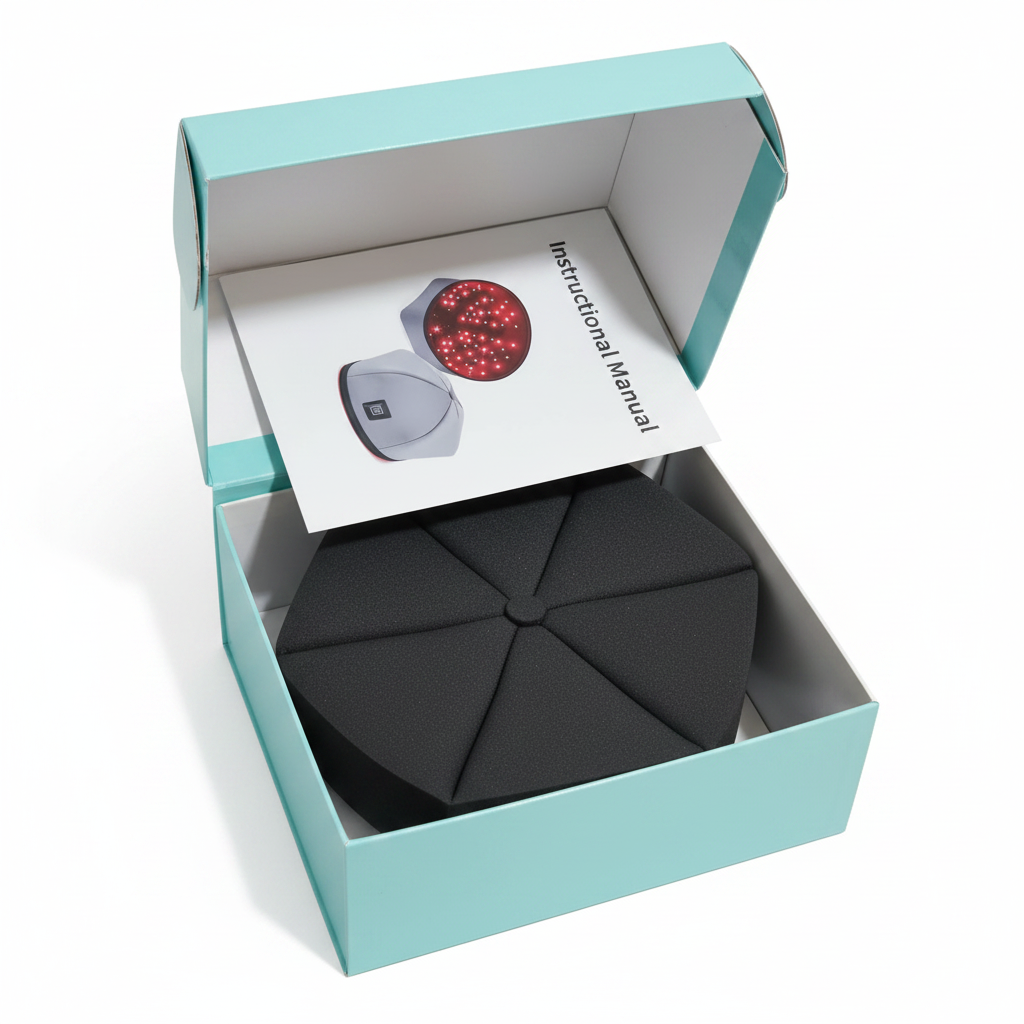 ScalpRevive Max package contents — cap, USB-C cable, adapter, manual