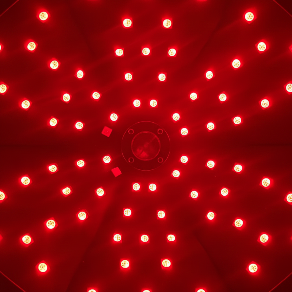 ScalpRevive Max cap glowing with red and near-infrared LED light