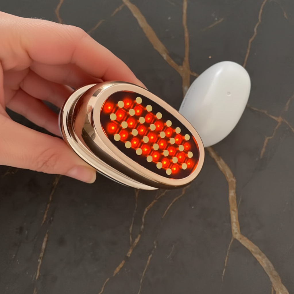 Red LED 660nm therapy mode on LumiCrown Pro multi polar RF face device
