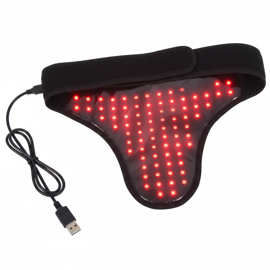 LumiWrap Pro contoured red light belt glowing red with USB Type-C charging cable

