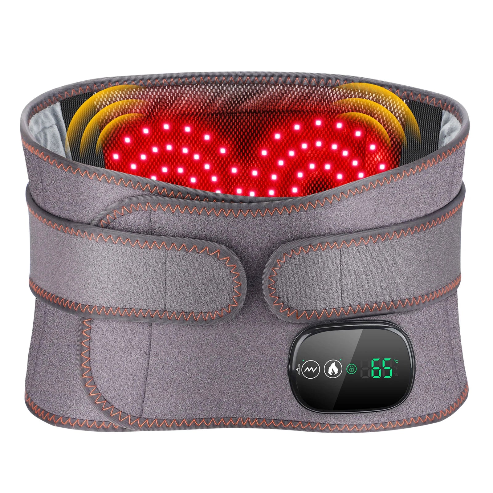 LumiBack Pro LED heated lumbar belt with glowing red light therapy zone by Aurora Blur
