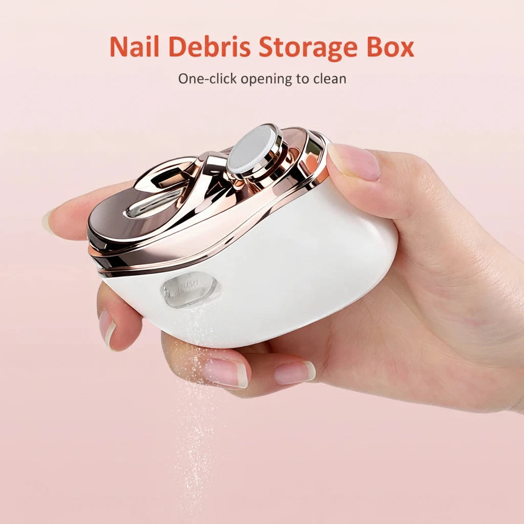 Hand holding SilkFile Pro at-home manicure pedicure tool with multi-functional heads
