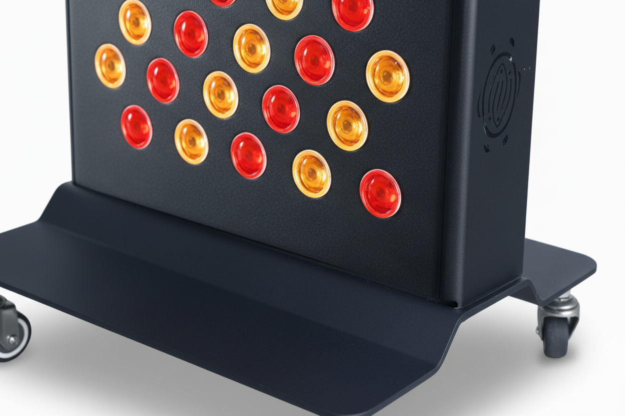 LumiPanel Elite with optional wheel base stand for freestanding floor use and full height adjustment
