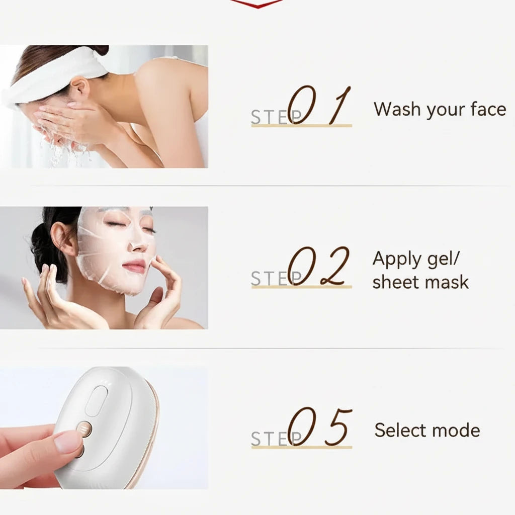 Hand holding LumiCrown Pro RF radio frequency face beauty device with 3-color LED
