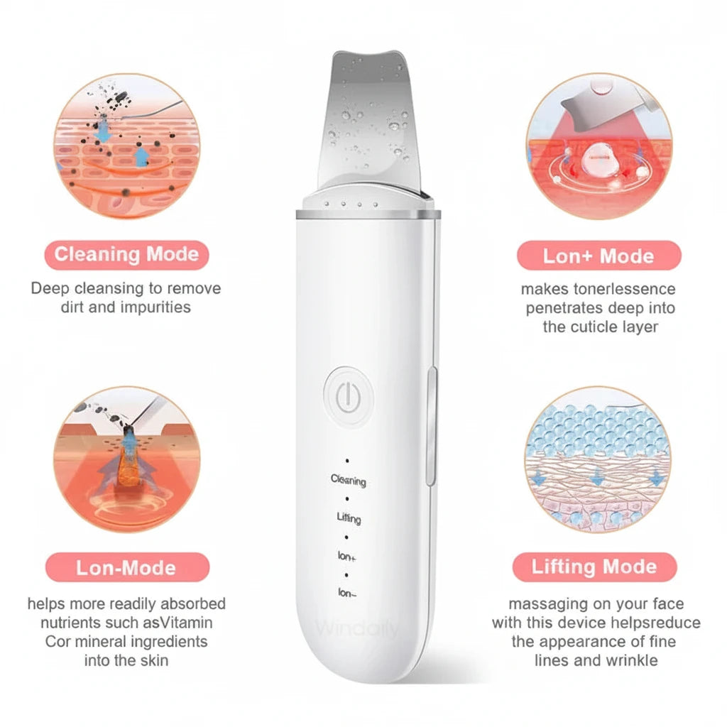 LumiPolish Pro — Ultrasonic Skin Scrubber | Pore Cleansing + Ion Serum Infuser