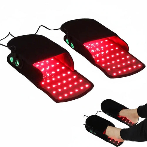Person wearing FootGlow Pro LED therapy slippers for foot pain and joint relief
