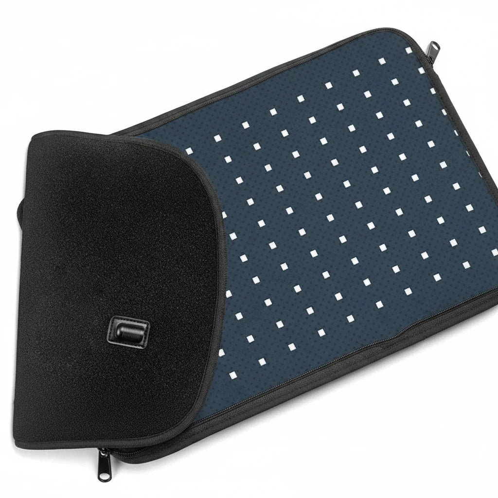 ToeGlow Pro foot wrap laid open showing the LED dot pattern across the lining
