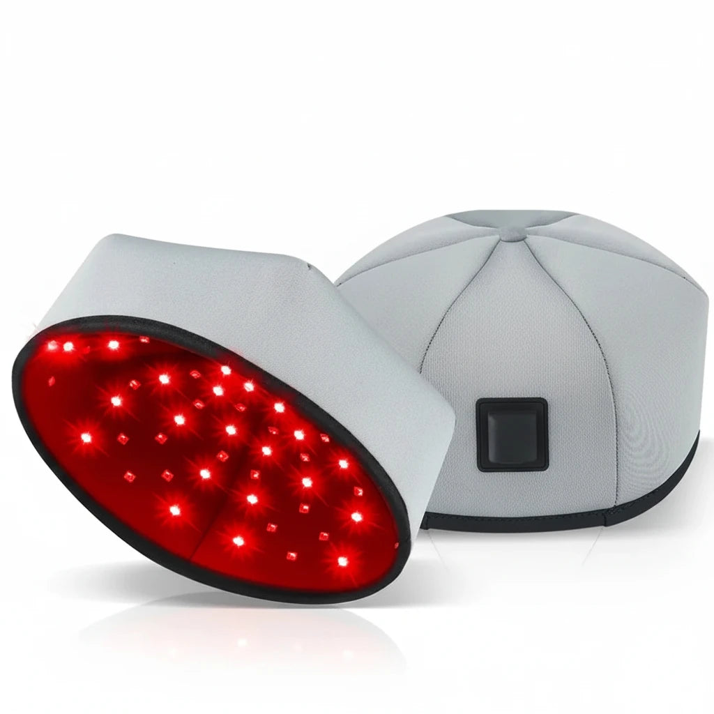 Man wearing ScalpRevive Max red light therapy hair cap
