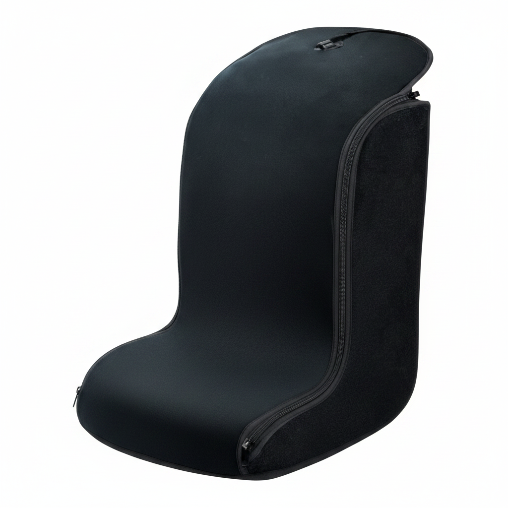 Black ToeGlow Pro zip-up red light foot wrap shown upright, closed
